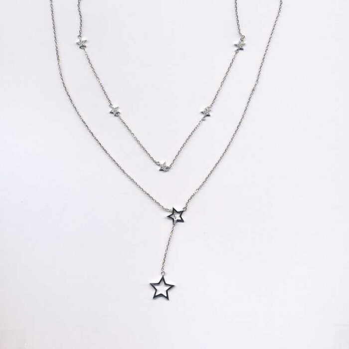 Dobbelt sølv halskæde med stjerner