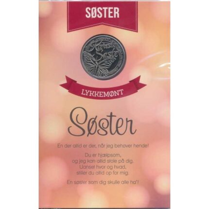 Søster - kort med lykkemønt
