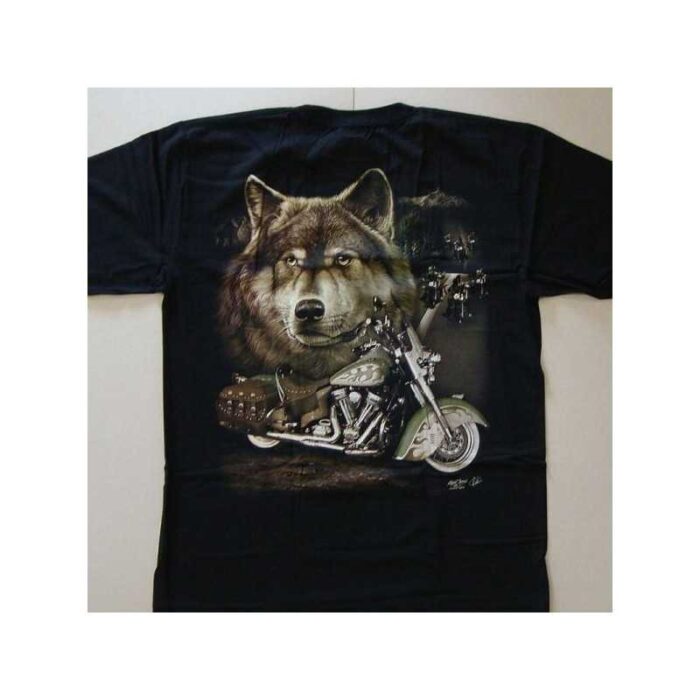T-shirt med ulven og motorcyklen