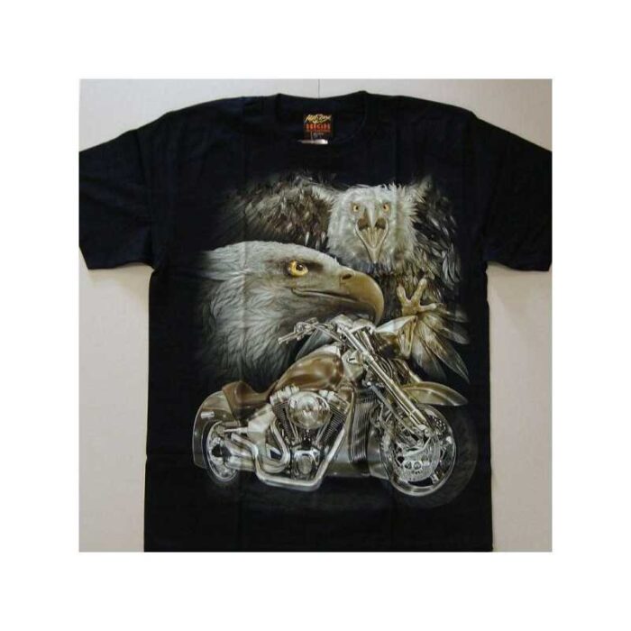 T-shirt med ørnen, ugle og motorcykel