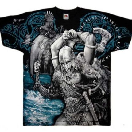 Viking i angreb - flot overalt print T-shirt