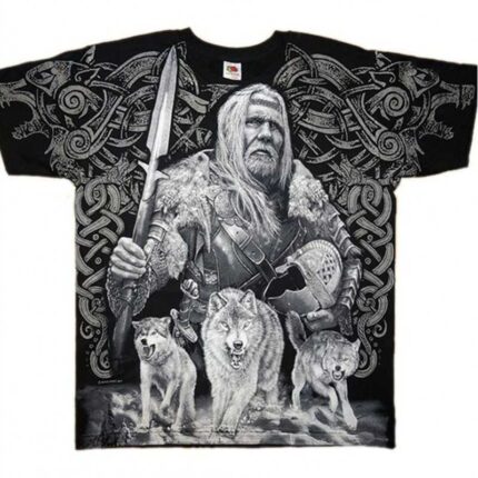 T-shirt med Viking og ulve