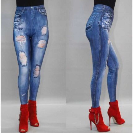 Leggings med print - lys jeans
