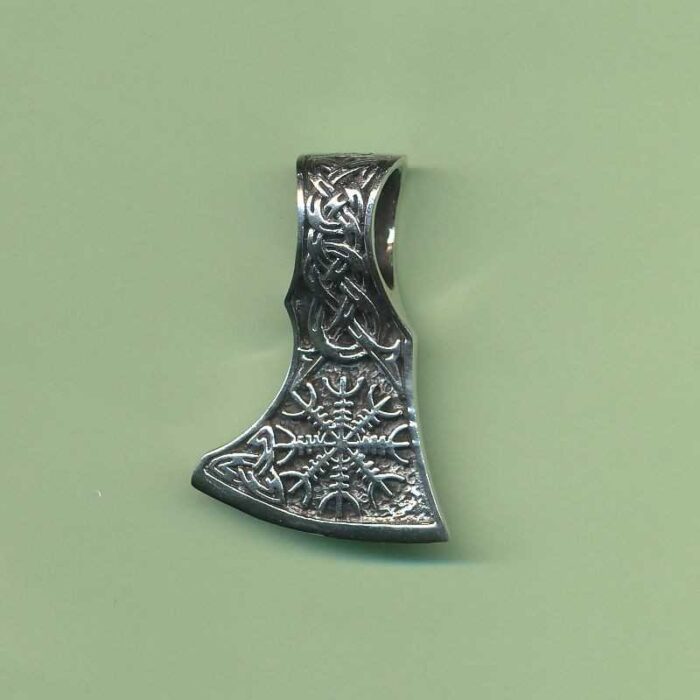Vikingeøkse med Aegishjalmur symbol - sølv vedhæng