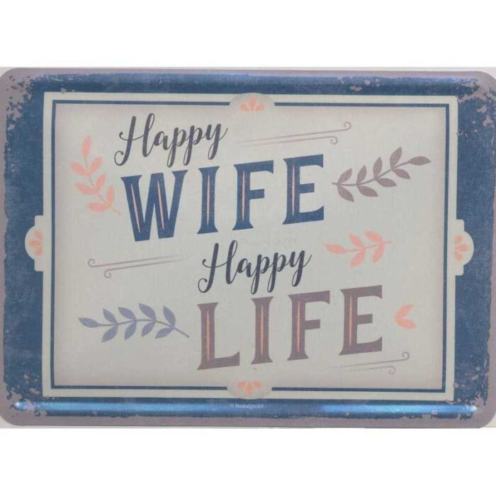 Metal postkort - Happy wife - happy life