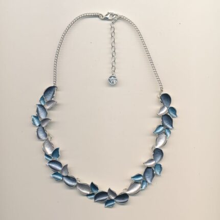 Fashion halskæde - blå-sølv blade
