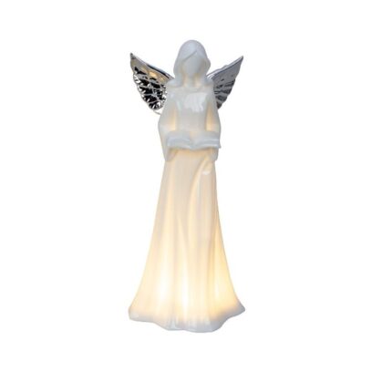 Porcelæn hvid engel med sølv vinger